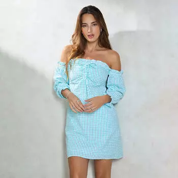 Virgio Женское мини-платье с открытыми плечами и широкими бретелями XS синий