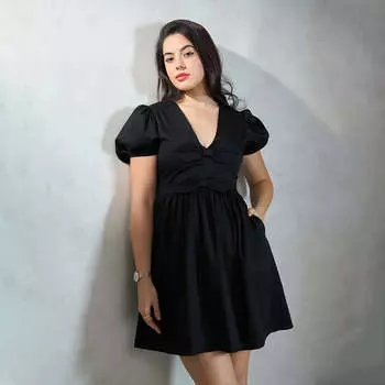 Virgio Женское мини-платье с пышной юбкой и расклешенным кроем и V-образным вырезом XS чёрный