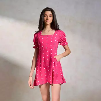 Virgio Женское мини-платье с рукавами-фонариками и квадратным кроем XS розовый