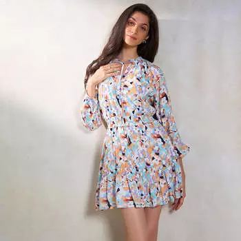 Virgio Женское платье-блузон длиной до колена с расклешенным кроем и круглым вырезом XS синий