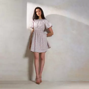 Virgio Женское Платье Длиной До Колена С Буфами И Расклешенным Книзу Круглое Платье XS бежевый