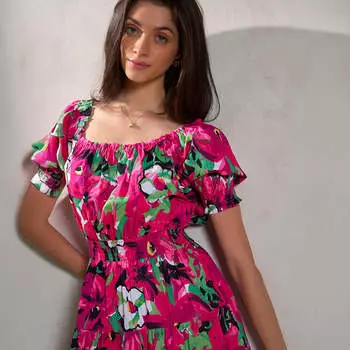 Virgio Женское Платье Длиной До Колена С Буфами И Расклешенным Квадратным Платьем XS розовый