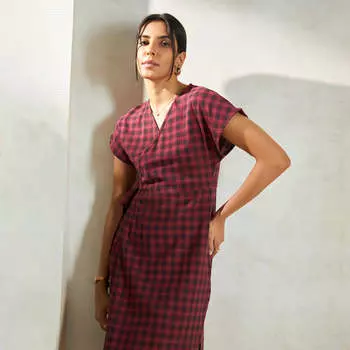 Virgio Женское платье миди с рукавами-крылышками и V-образным вырезом XS красный