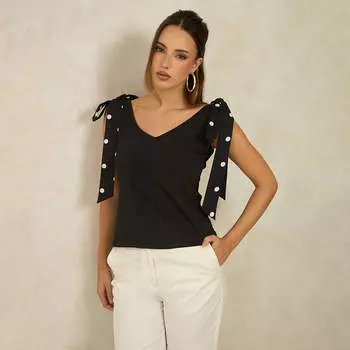 Virgio Женское Платье Регулярной Длины Широкие Бретели Регулярный Покрой V-Образный Вырез XS чёрный