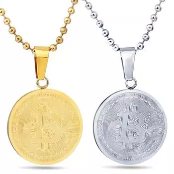 Виртуальная модель биткойн-монеты, ожерелье с подвеской, ожерелье из западной титановой стали с золотым покрытием серебряный
