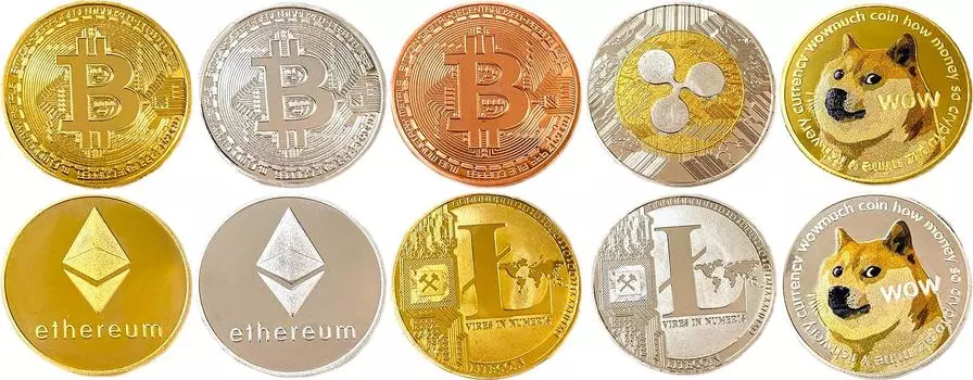 Виртуальная валюта BitCoin Bitcoin Ethereum Ripple Litecoin Dogecoin [Набор 10]