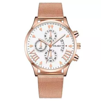 Вирусные тенденции Мода Трехглазый календарь Мужские часы Мужские часы Миланские кварцевые часы с сетчатым ремешком