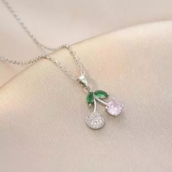 Вишневое колье-подвеска для женщин Модная цепочка из нержавеющей стали Циркониевые колье Свадебные украшения и аксессуары