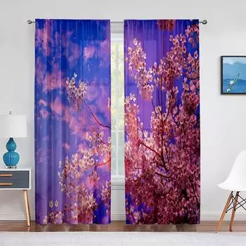 Вишневый цвет Прозрачная вуаль Шторы Цветочные Сакура Цветок Розовый Цветок Окна Тюль Шторы для Гостиной Спальни Кухни Декор 1 PCS W100XH250cm&Rod Pocket