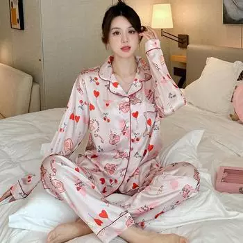 Вишневый розовый сердечный сладкий женский комплект из 2 предметов для дома пижама в корейском стиле Ins мультяшный принт одежда для сна и отдыха новые летние домашние комплекты M розовый