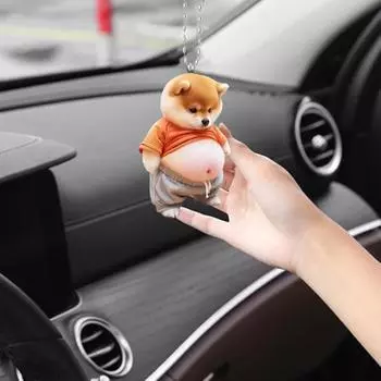 Висячее украшение в виде пузатой собаки, кошки, для дома, для дома, для рождественской елки, для автомобиля, зеркало заднего вида, 2D, акрил, большой живот, мультяшное животное, подвесное украшение B