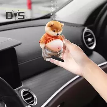 Висячее украшение в виде пузатой собаки, кошки, для дома, для дома, для рождественской елки, для автомобиля, зеркало заднего вида, 2D, акрил, большой живот, мультяшное животное, подвесное украшение A