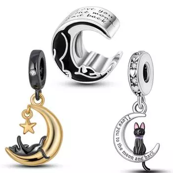 Висячие бусины с изображением кота серебряного цвета, бусины в форме кошачьей звезды подходят для оригинального браслета MULA, сделай сам, эмалированная подвеска в виде животного, изготовление ювелирных изделий, подарок