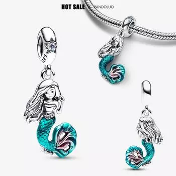 Висячие бусины с изображением Русалочки Ариэль, подходят для оригинального браслета, женский серебряный кулон S925, ювелирные изделия из бисера, Лидер продаж