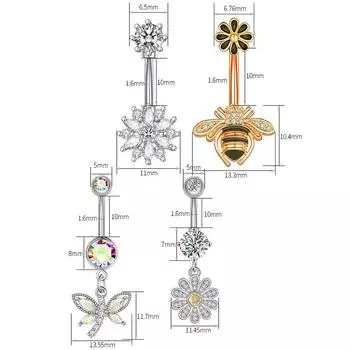 Висячие кольца для пупка, хирургическая сталь, пирсинг пупка, кольцо в виде пчелы as the picture