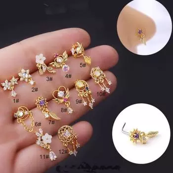 Висячие серьги-гвоздики для носа, красочные индийские кольца для пирсинга носа