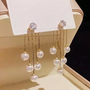 Висячие серьги из искусственного жемчуга с кисточками, ювелирные изделия, сверкающие гальванические серьги-гвоздики для женщин, 2022, одежда для свадебной вечеринки