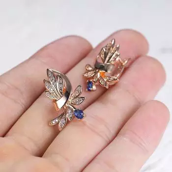 Висячие серьги из розового золота 585 пробы с фианитом и синим камнем для женщин и девочек, стильные элегантные модные украшения GE336