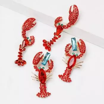 Висячие серьги, креативные яркие стразы, забавные сексуальные серьги-капли с омарами 2