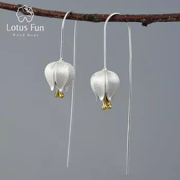 Висячие серьги Lotus Fun Eternal Love с цветком тюльпана, настоящие ювелирные серьги ручной работы из стерлингового серебра 925 пробы для женщин