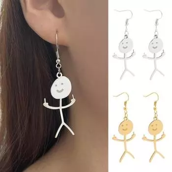 Висячие серьги ручной работы с геометрическим рисунком пирсинга, привлекательные гальванические украшения, забавная женщина, панк, крючок Stickman серебряный