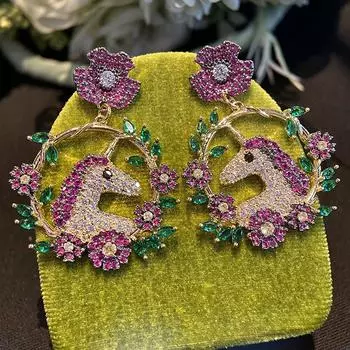 Висячие серьги с цветком единорога, ювелирные изделия для женщин, дизайнерские роскошные брендовые ювелирные изделия, позолоченные серьги фиолетовый