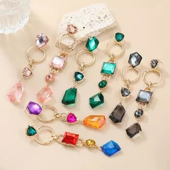 Висячие серьги с геометрическим кристаллом для женщин, винтажные подвески, ювелирные изделия, вечерние подарочные аксессуары разноцветный