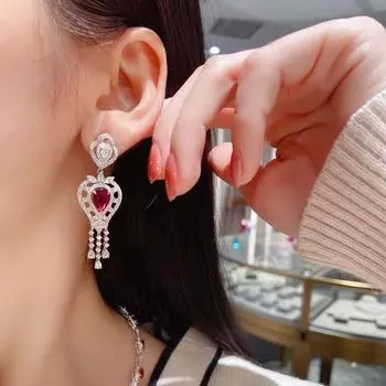 Висячие серьги с королевской короной и рубинами и бриллиантами, стерлинговое серебро 925 пробы, свадебные серьги-капли для женщин, обещание, ювелирные изделия для помолвки и вечеринки