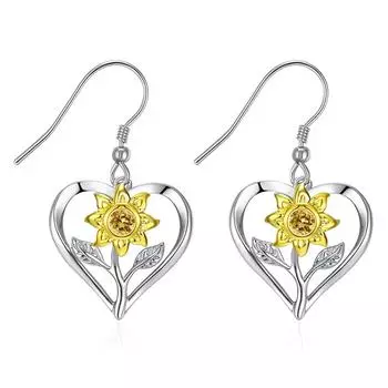 Висячие серьги с подсолнухом для женщин, модные серьги-капли в форме сердца, ювелирные изделия с цирконием, подарки на день рождения для девочек