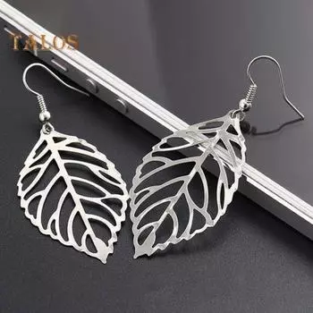 Висячие серьги с полым листом, богемные подвески, подвески, винтажные минималистичные гипоаллергенные ювелирные изделия, подарок серебряный