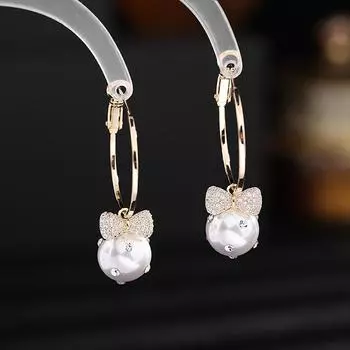 Висячие серьги с жемчугом, роскошные ювелирные изделия для свадебной вечеринки, 2022, с кубическим цирконием, серьги-крючки, женские модные серьги с бантом бронзовый