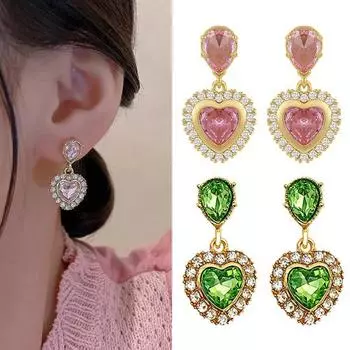 Висячие серьги со стразами и геометрическим гальваническим покрытием, легкие роскошные серьги-капли в форме сердца, ювелирный аксессуар