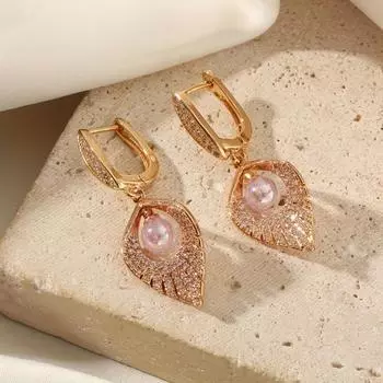 Висячие серьги в форме листа для женщин Мода 2025 Новая мода Серьги-капли с цирконием Свадебные украшения и аксессуары для вечеринки золотой