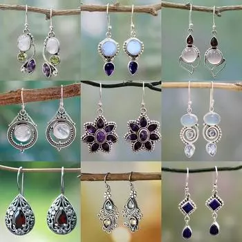 Висячие серьги в стиле бохо для женщин, винтажные серьги-капли с селенитом и бирюзой, этнический ретро-кулон, крючок для ушей, пляжная вечеринка, ювелирные изделия, подарок