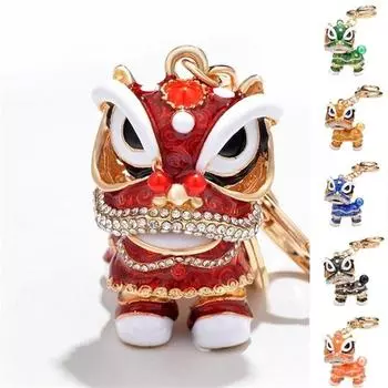 Висящий брелок в китайском стиле «Танец льва», древний талисман, брелки, модный брелок с кристаллами и животными красный