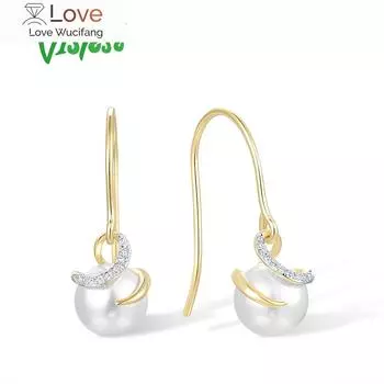 Vistoso 9k 375 желтое золото серьги для женщин пресноводные белые жемчуг бриллианты серьги капли элегантные нежные модные ювелирные изделия 5cm