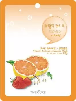 Витаминная коллагеновая эссенция-маска THE CURE Sheet Pack 10 Piece Set Корейская косметика Сухая кожа Жирная кожа Смешанная кожа оранжевый