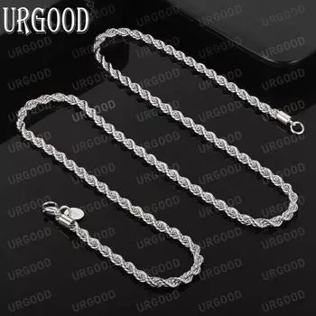 Витое ожерелье из стерлингового серебра 925 пробы, модные свадебные украшения 40CM