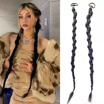 Витой Плетеный Синтетический Парик Женские Плетеные Волосы Конский Хвост Прохладный Красивый Стиль Мода Двойной Хвост Бокс Плетеный Парик 65CM