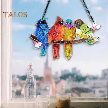 Витраж, подвесной «Ловец солнца», яркий цвет, легко повесить, ручная роспись, занавески для окон с птицами разноцветный