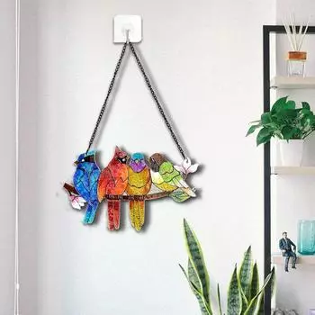 Витраж, подвесной «Ловец солнца», яркий цвет, легко повесить, ручная роспись, подвеска для окна с птицей, подвеска разноцветный