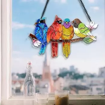 Витраж, подвесной «Ловец солнца», яркий цвет, легко повесить, ручная роспись, подвеска для окна с птицей, подвеска