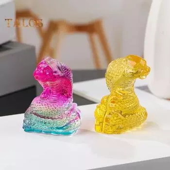 Витражная фигурка змеи, коллекционная китайская скульптура змеи со знаком зодиака, настольная статуэтка змеи, новогоднее украшение для приставного столика, каминной полки, книжного шкафа фиолетовый