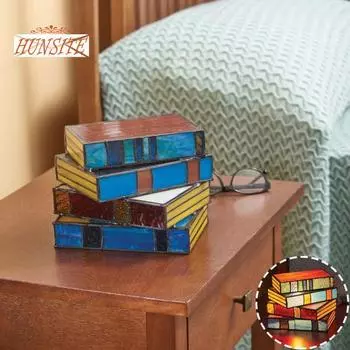 Витражная книжная лампа, красочный винтажный декор из смолы разноцветный