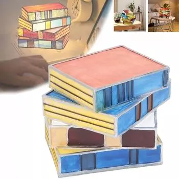 Витражная книжная лампа в винтажном стиле, мягкое освещение, сложенные книги, настольная лампа для спальни