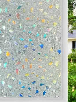 Витражная пленка для окон - 3D Rainbow Privacy, блокирующая УФ-излучение, терморегулирующая, статическая, неклеящаяся, съемная виниловая тонировка 30x100 cm