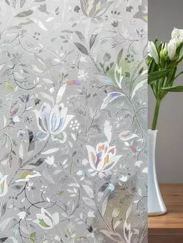 Витражная пленка для окон - Радужный тюльпан, конфиденциальность, блокировка УФ-излучения, контроль тепла, статическое матовое, съемное, для дома/офиса 30x100 cm