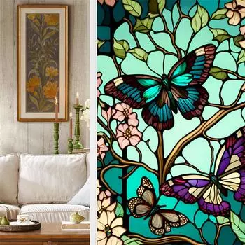 Витражная пленка для окон с бабочками, УФ-блокирующая, неклеящаяся, приватная пленка для окон, наклейки на окна, наклейки, статические клеи, водонепроницаемая