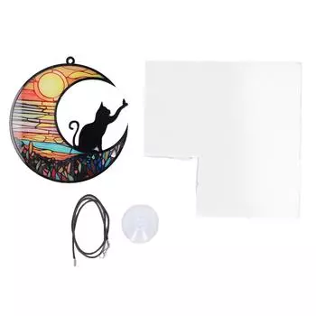 Витражное окно с изображением ловца солнца в виде кошки, подвесное украшение из цветного акрилового стекла с УФ-печатью