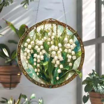 Витражное стекло Цветочное подвесное украшение для гостиной Настенное окно Подвесные цветочные растения
